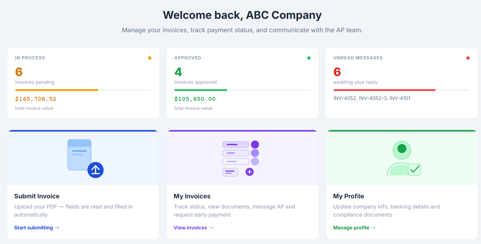 supplier portal dashboard screenshot