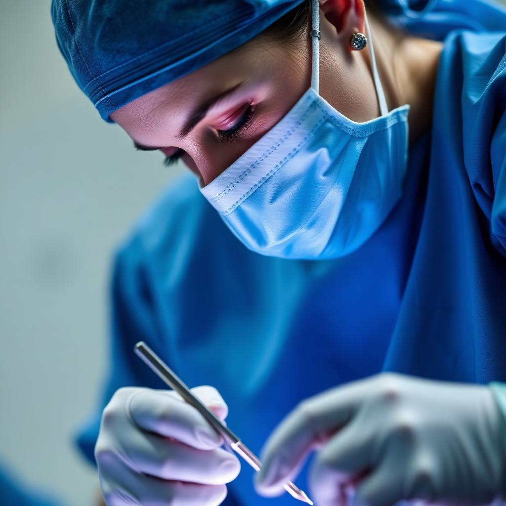 surgeon in scrubs holding a scalpel